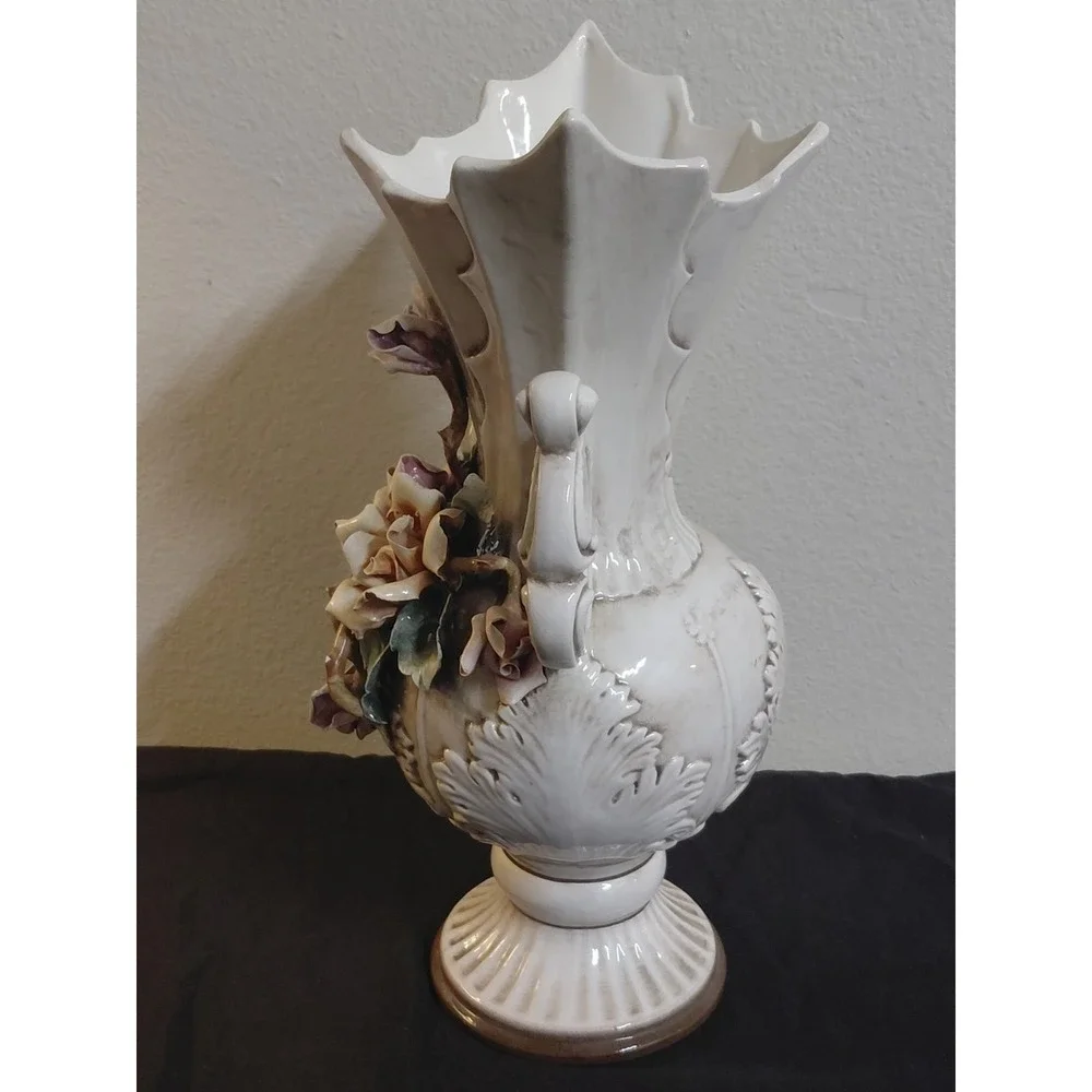 Vintage Nuova Capodimonte F.lli Savastano Vase Large Italian Floral 15